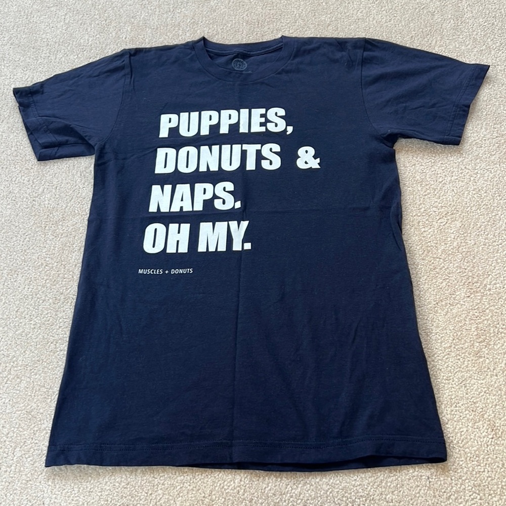 Muscles and donuts ‘puppies, donuts & naps oh my’ graphic t shirt